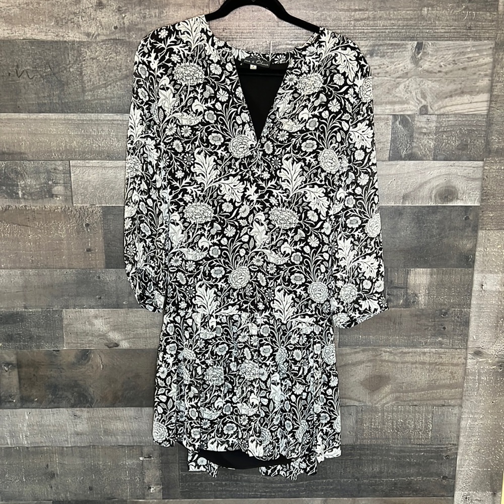 Rose and Olive Black And White Floral Long Sleeve Dress